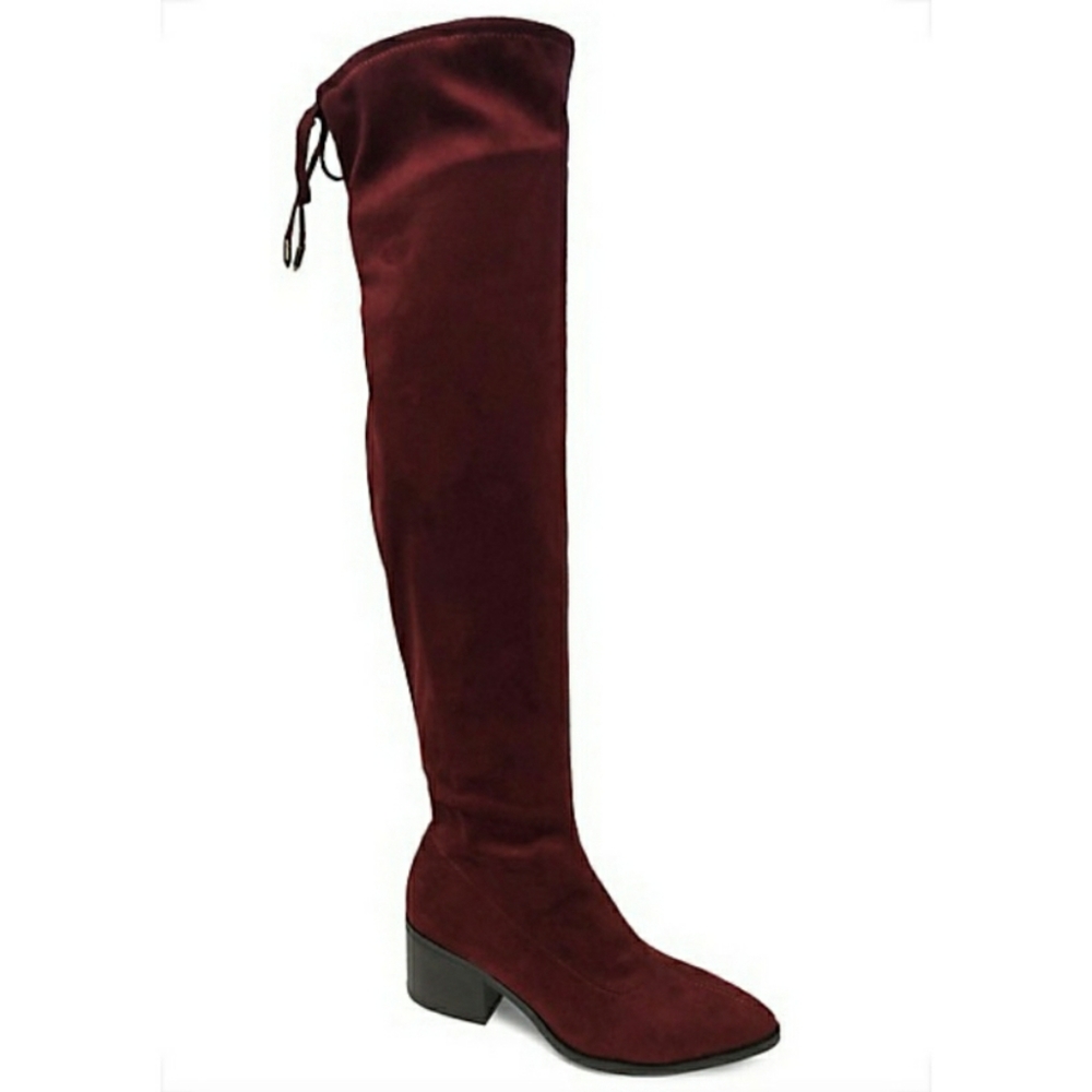 (Red/Purple) Vegan Suede Thigh High Boots